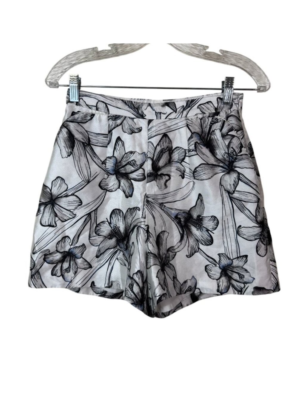 Reiss Caggie Floral Print High Rise Shorts Black White Sizeโ 4 Lightweight Boho